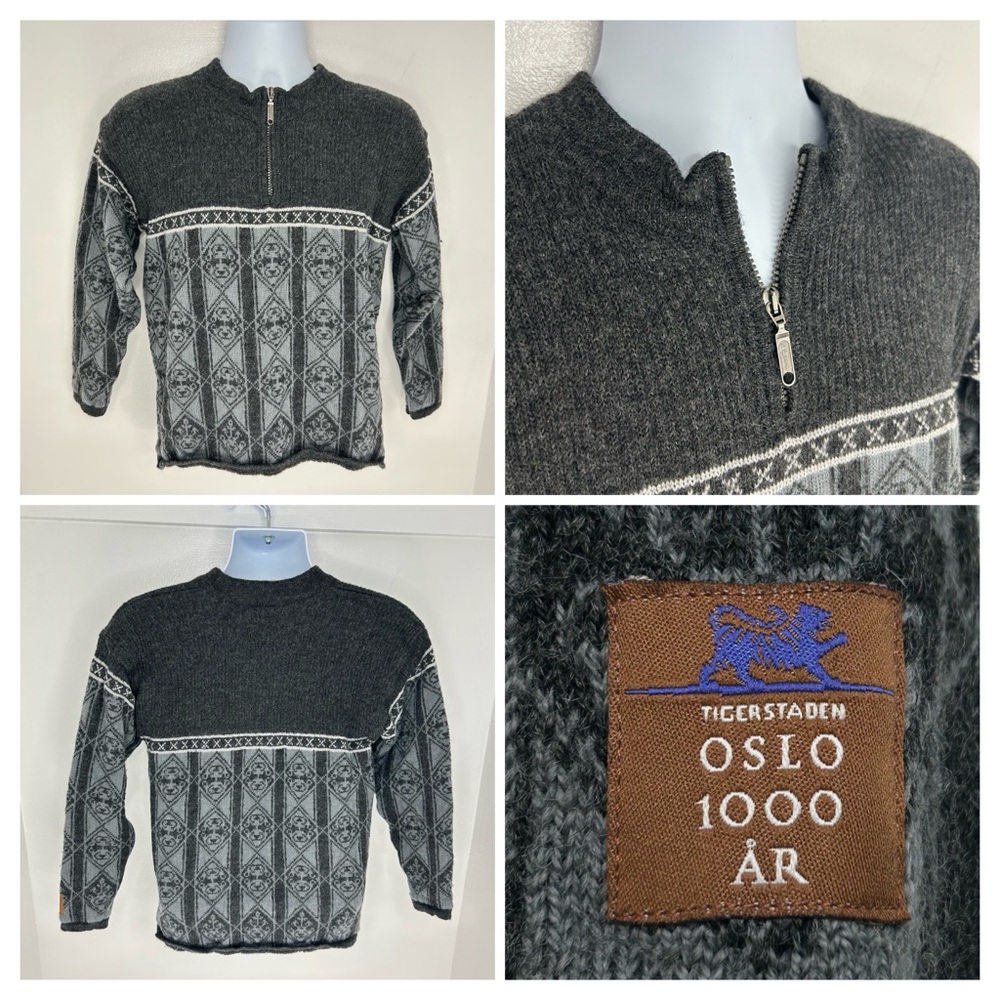 Skjaeveland of Norway Fair Isle 1/4 Zip Grandpa Sweater Likely Sz. XS 100%‎ Wool